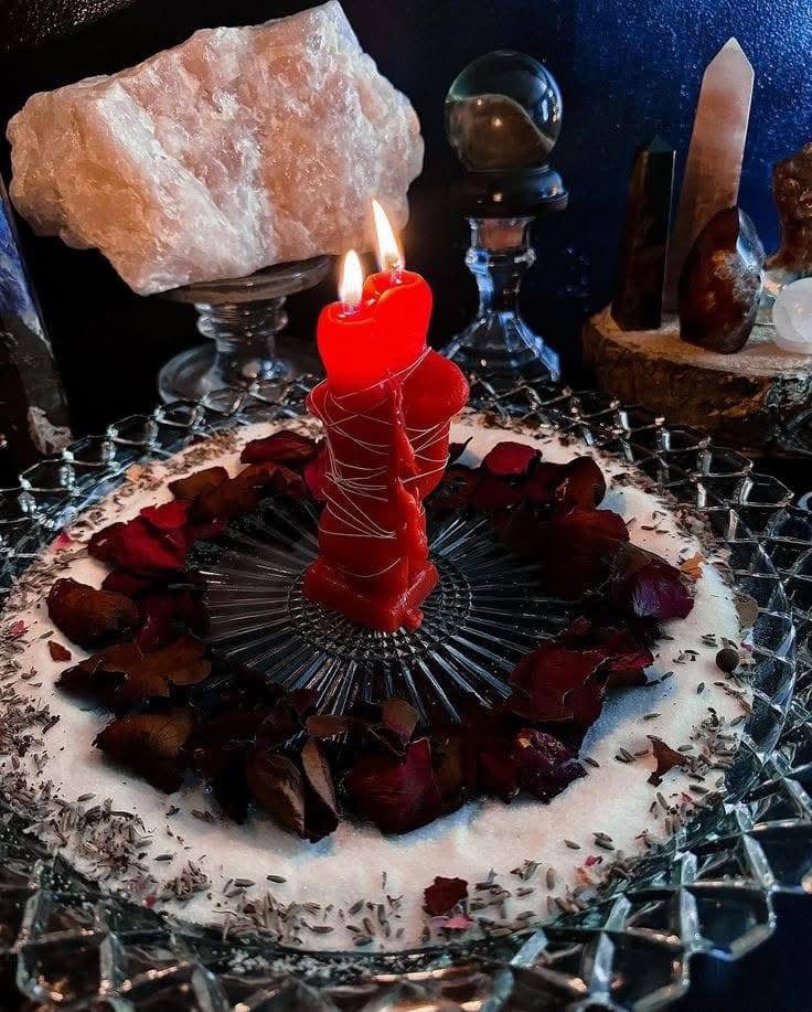 Ritual candles and crystals used in traditional healing